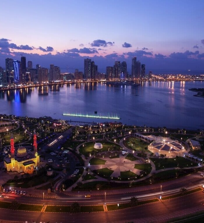 ALB Destination Night aerial view of Khalid Lagoon Sharjah. jpg e1690532464955