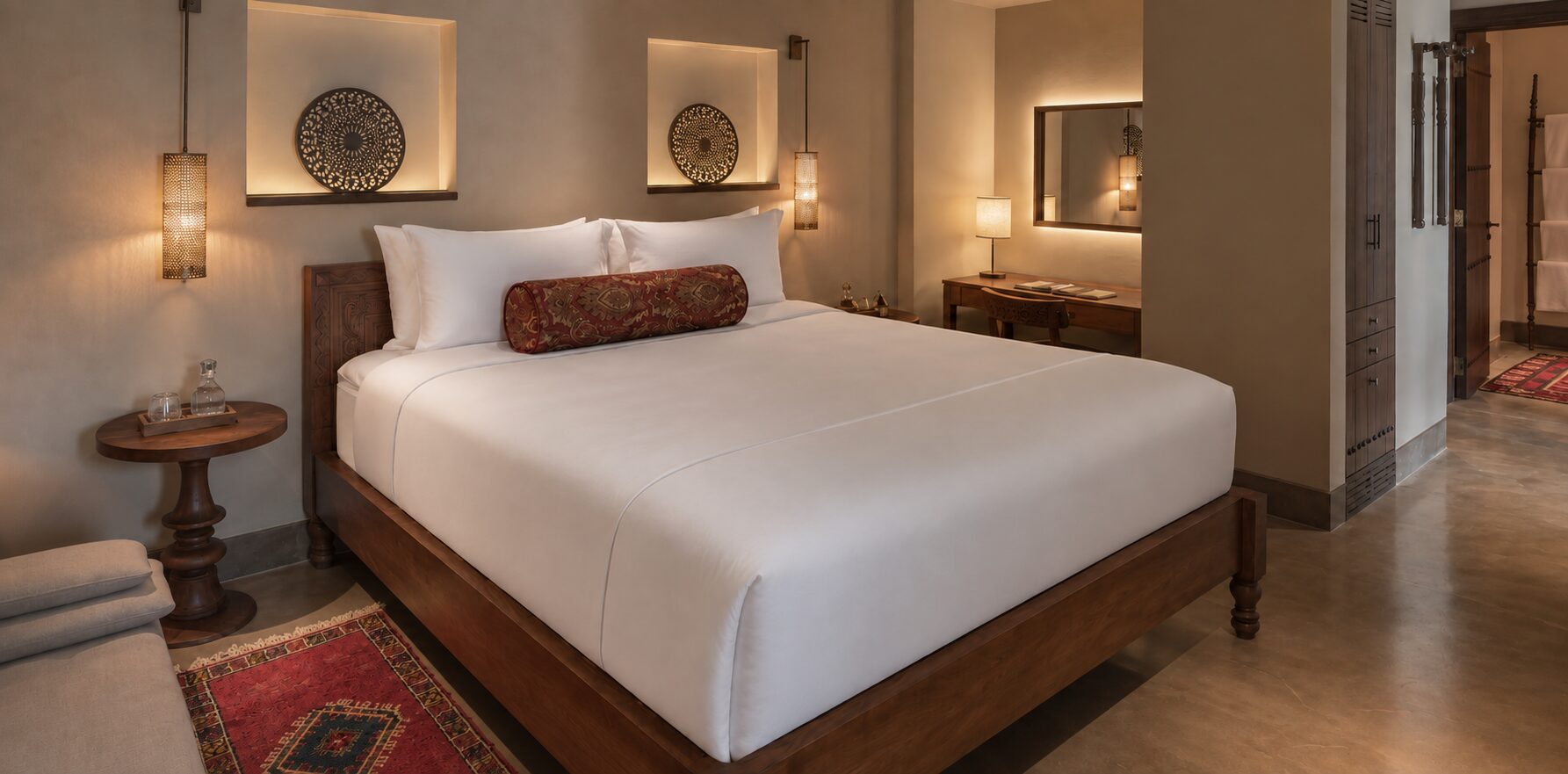 Serene Moroccan Inspired Hotel Bedroom
